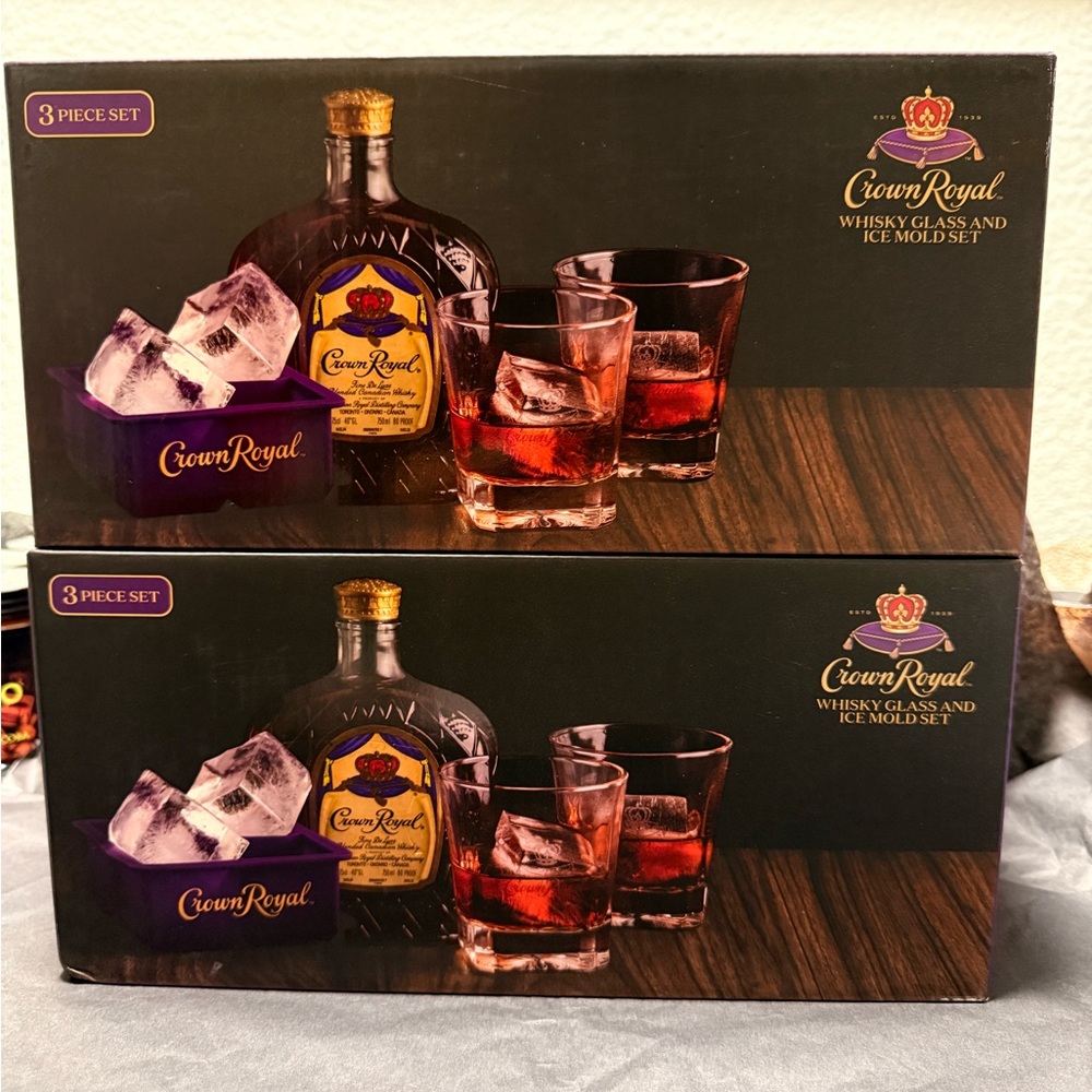 Crown Royal Whisky Glass & Ice Mold Set 2 Boxes – 3 Piece Each – Barware